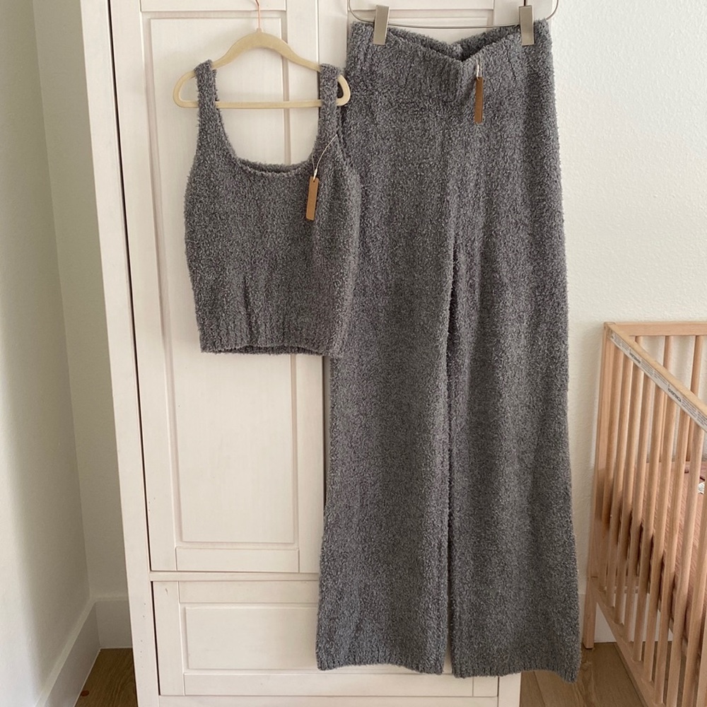 Skims S/M Cozy Knit Boucle Sweater Tank + Pants Set in Smoke Grey - Picture 1 of 10